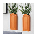 Dnnnii 2 Pack Wooden Wall Vase Set - Orange Finish Modern Farmhouse & Boho Wall Decor for Entryway, Hallway, Bathroom, Living Room, Dining Room, Narrow Spaces