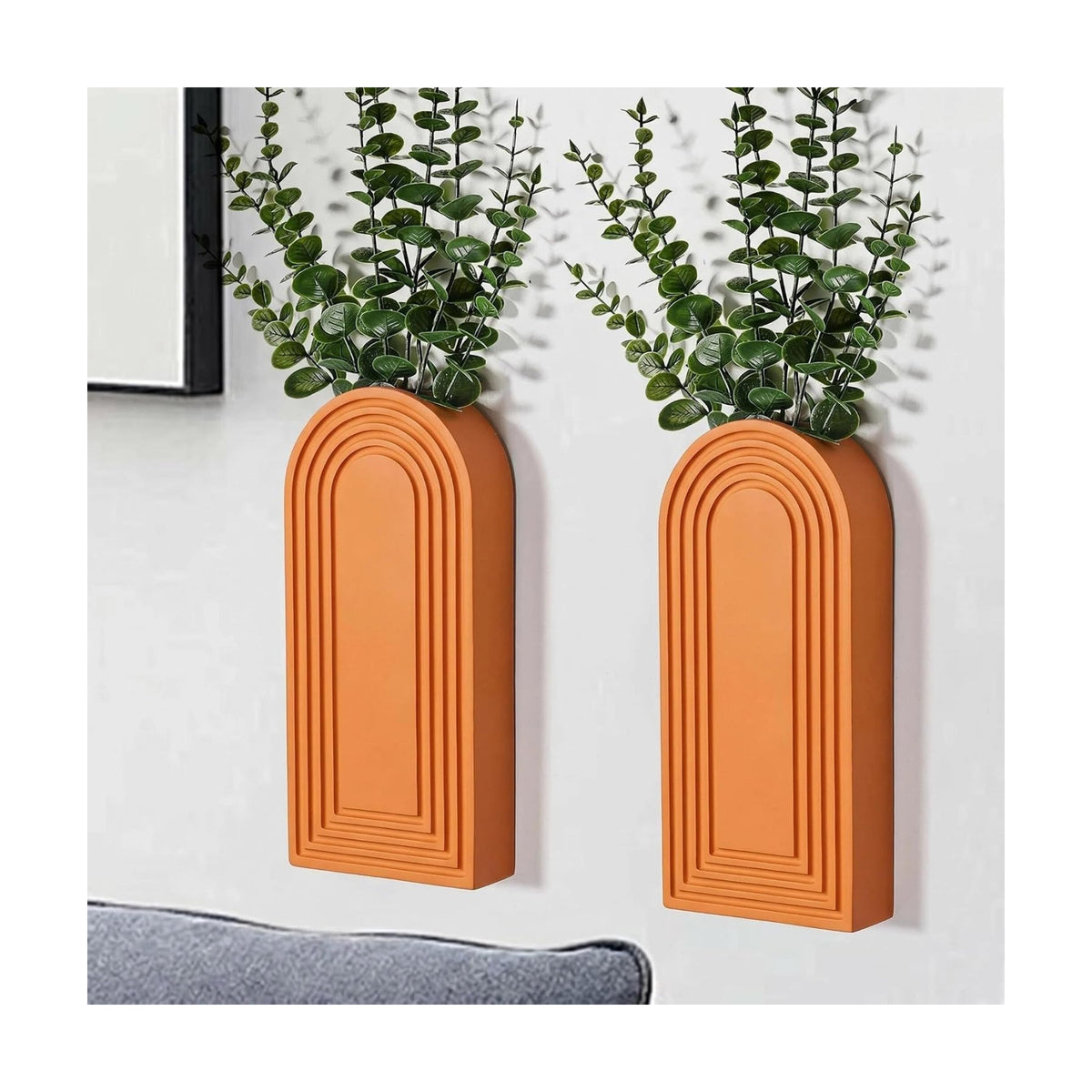 Dnnnii 2 Pack Wooden Wall Vase Set - Orange Finish Modern Farmhouse & Boho Wall Decor for Entryway, Hallway, Bathroom, Living Room, Dining Room, Narrow Spaces