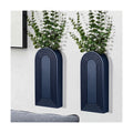 Dnnnii 2 Pack Wooden Wall Vase Set - Blue Finish Modern Farmhouse & Boho Wall Decor for Entryway, Hallway, Bathroom, Living Room, Dining Room, Narrow Spaces