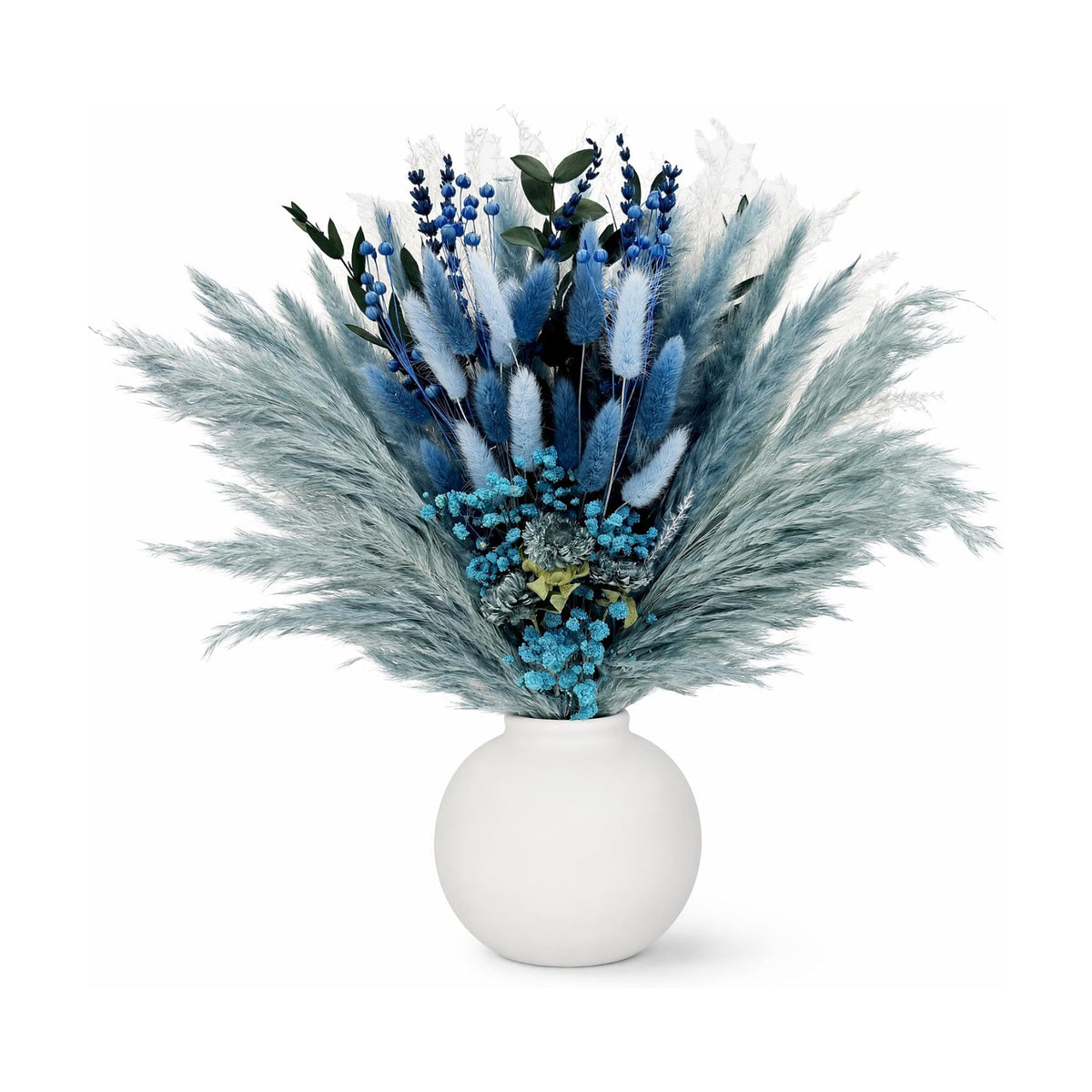 Umero Dusty Blue Pampas Grass Bouquet, 17" Boho Dried Flower Arrangement