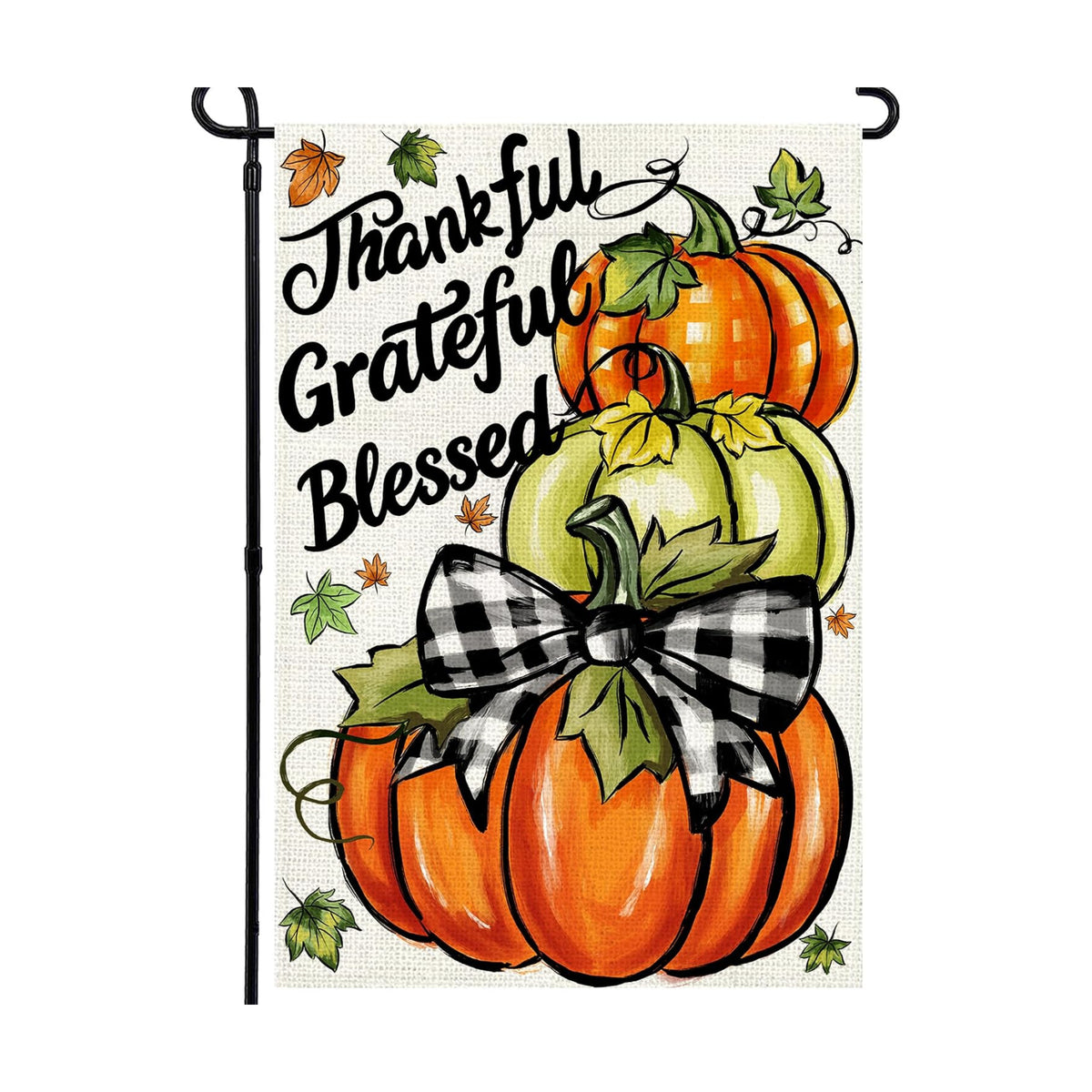Thanksgiving Garden Flag 12x18 In, Pumpkin with"Thankful Grateful Blessed"