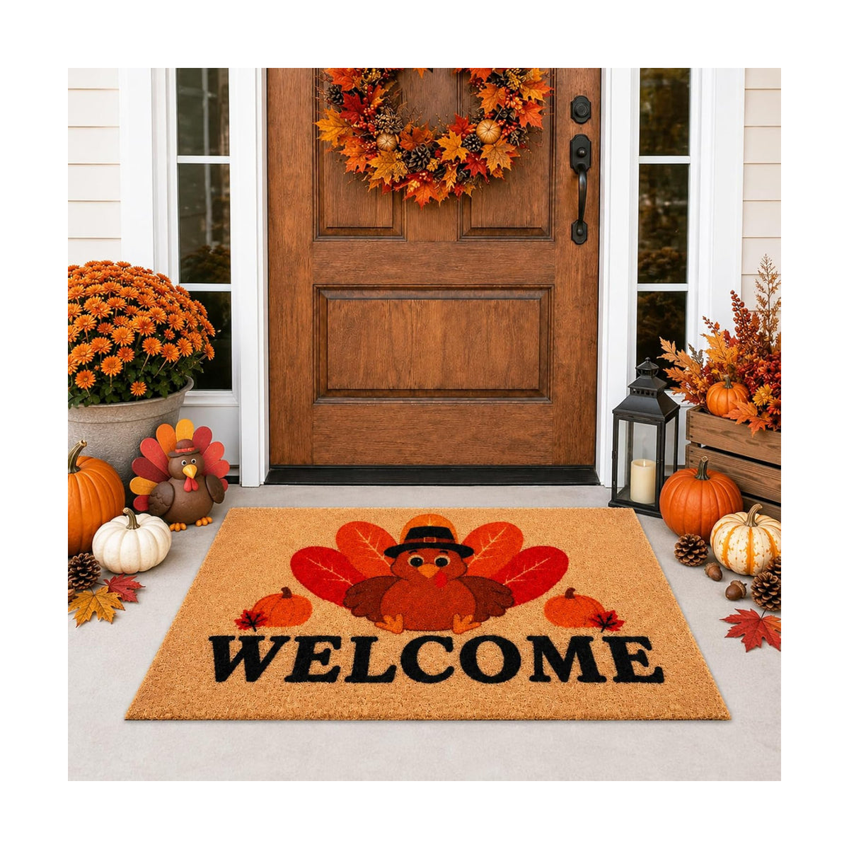 Thanksgiving Turkey Welcome Door Mat- Turkey Outdoor Front Doormat