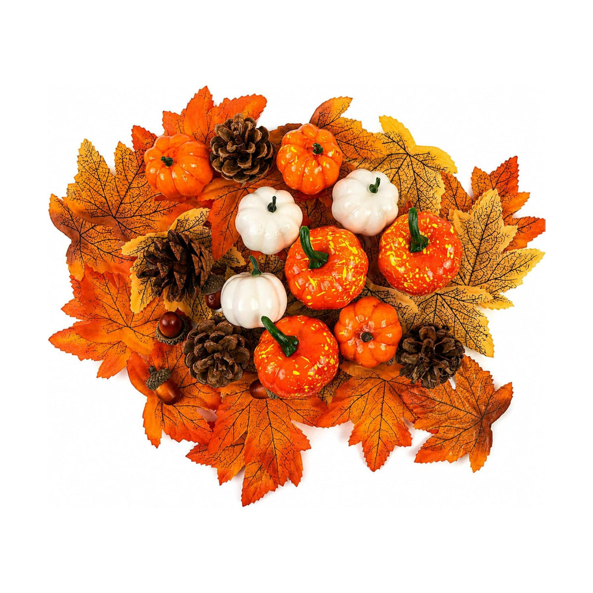 51 Pcs Fall Decor Set Artificial Pumpkins Acorns Pinecones Berries Leaves