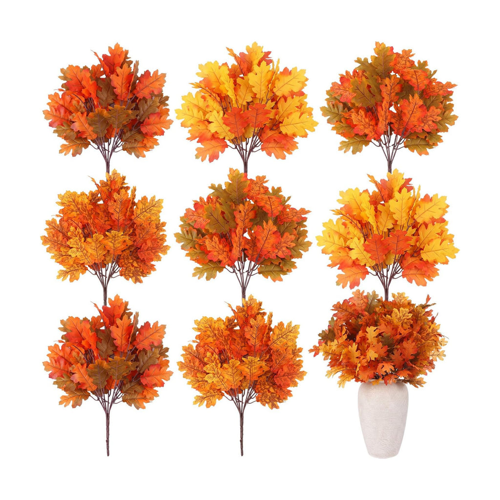 Tigeen 8Pcs Fall Leaves Faux Maple Leaves Stems Thanksgiving Decor, Retro