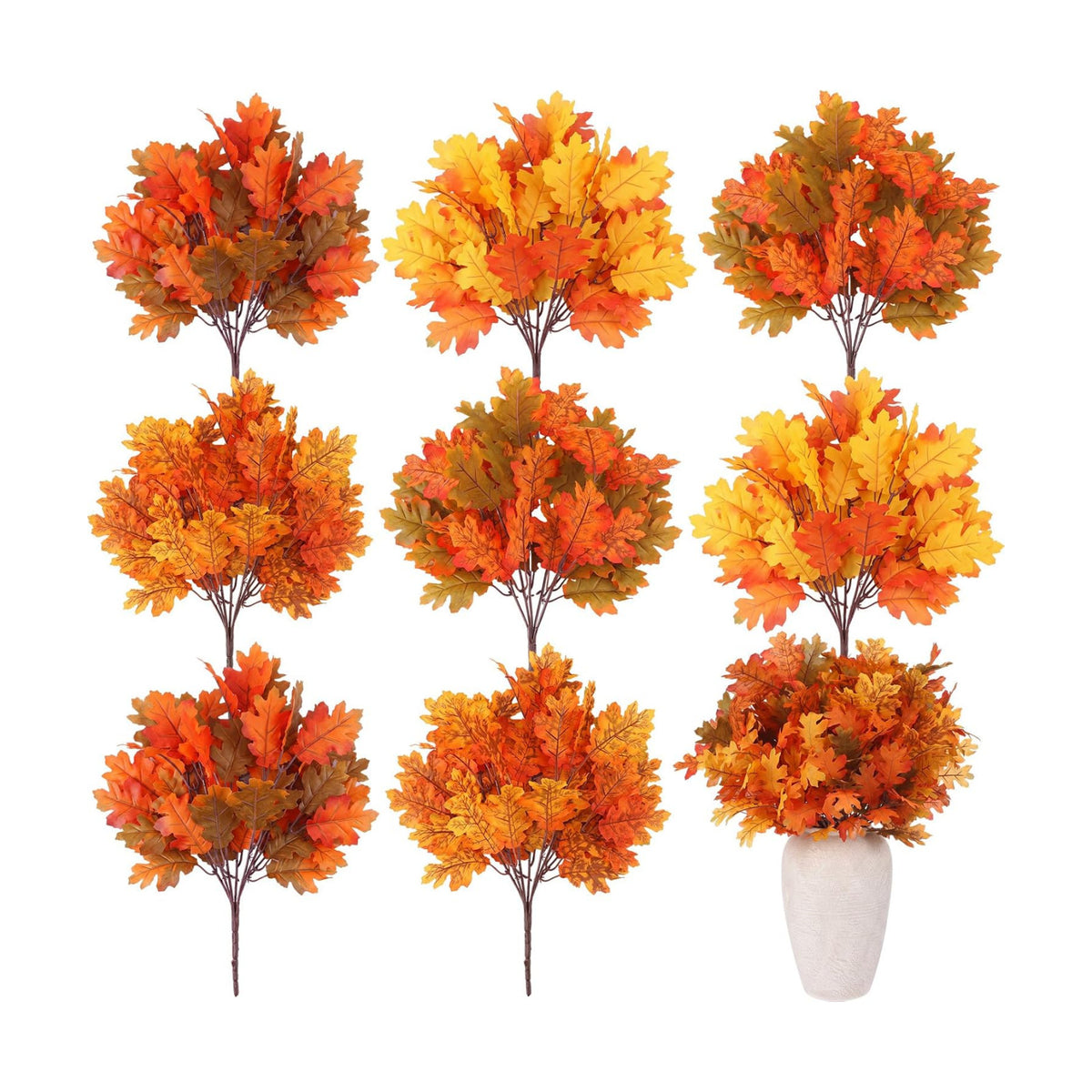 Tigeen 8Pcs Fall Leaves Faux Maple Leaves Stems Thanksgiving Decor, Retro