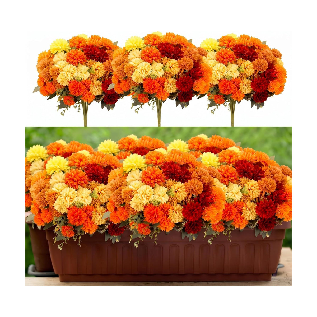 XunYee 12 Pcs Fall Artificial Flowers for Outdoor,Assorted Faux Mums