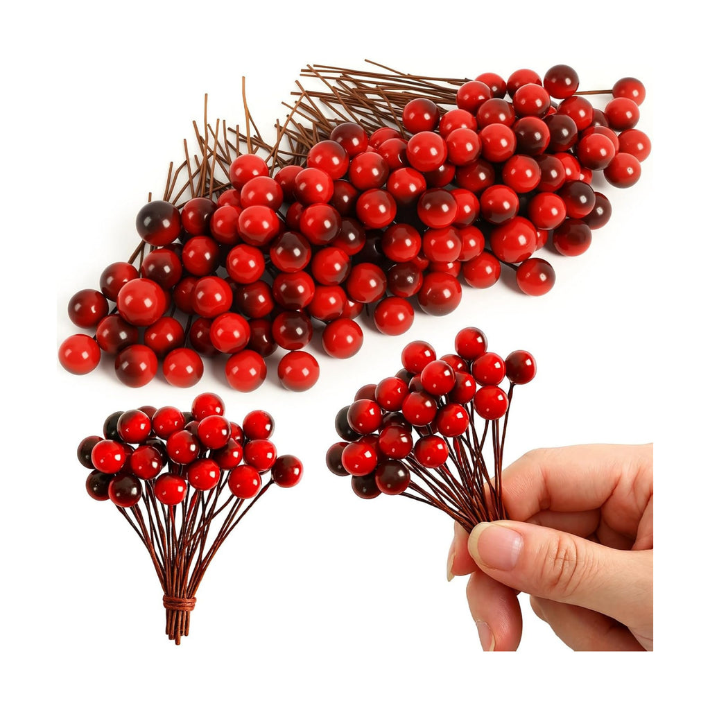 JULBEAR 300 Pcs Wine Red Christmas Artificial Holly Berries for Crafts