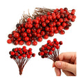 JULBEAR 300 Pcs Wine Red Christmas Artificial Holly Berries for Crafts