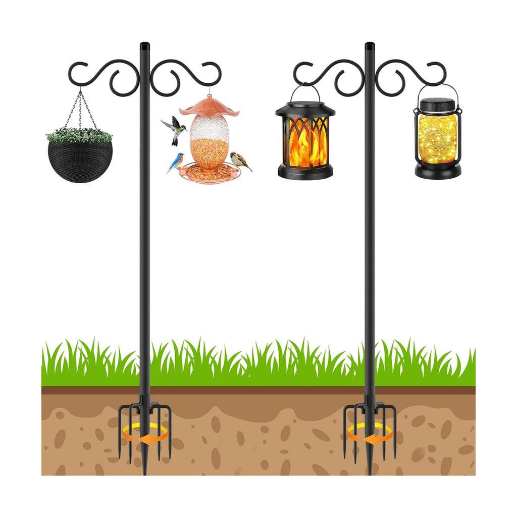 90 Inch 2 Pack Adjustable Shepherds Hooks for Outdoor with 5 Prong Base Heavy Duty Outdoor Garden Shepherds Hooks Hanger for Hanging Bird Feeder Flower Plant Baskets Solar Light Lantern Pole Stand