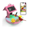 Bird Feeder with Camera - 4K HD Live View, Smart Bird Feeder Solar Powered, AI Recognition Auto Capture Video, 3-in-1 Feeding & Bathing & Hummingbird, Outdoor Garden Bird House (Pink)