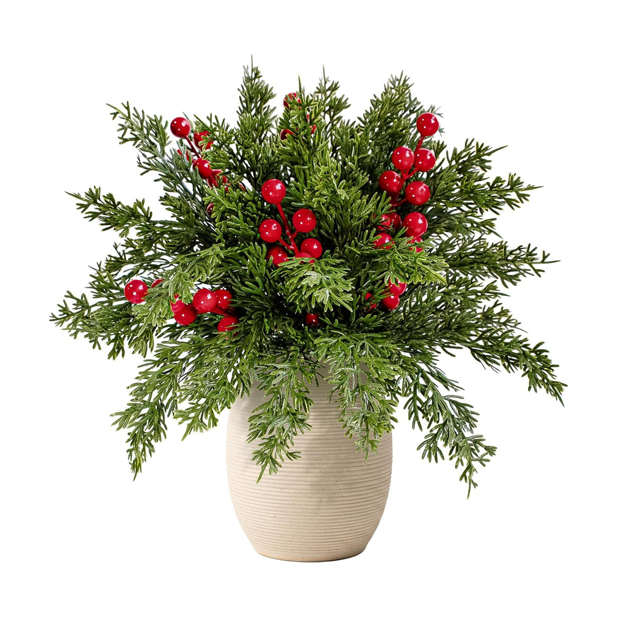 30Pcs Christmas Artificial Pine Branches with Red Berry Stems