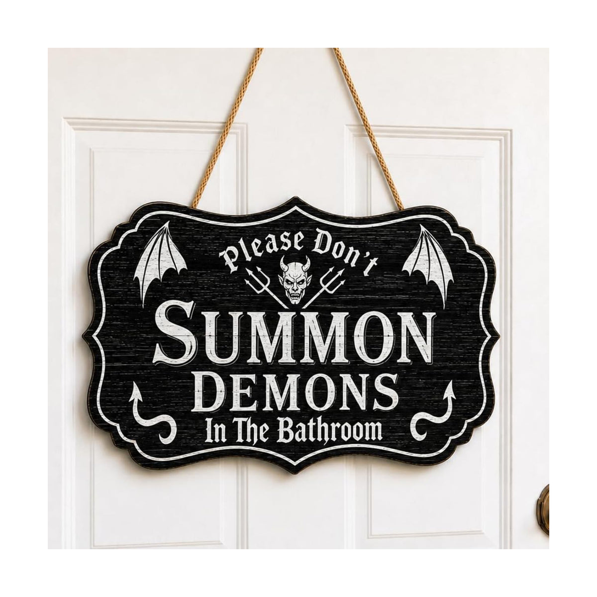 Halloween Bathroom Sign, Wooden Please Don't Summon Demons Goth Door Decor