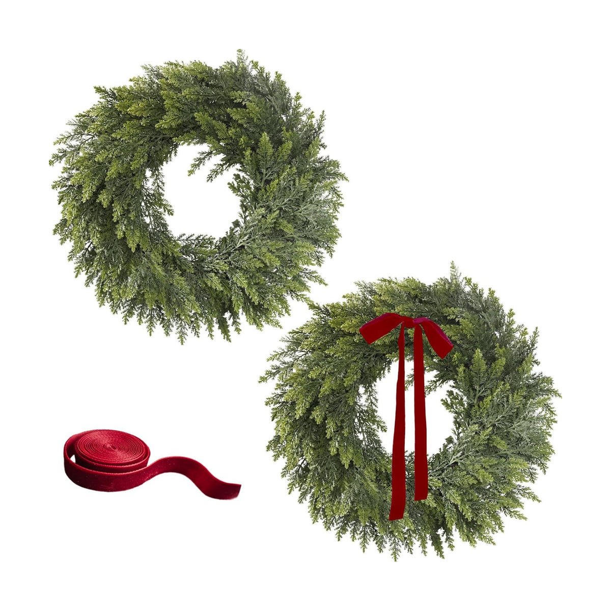 2Pcs 24" Christmas Cedar Wreaths for Front Door
