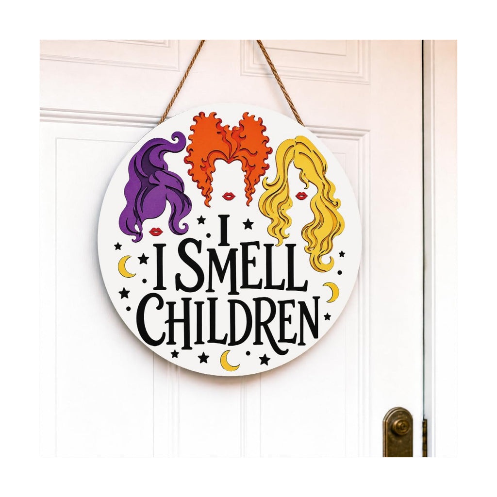 Hocus Pocus Halloween Decorations, I Smell Children Sign Witch Door Decor