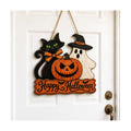 Halloween Door Sign, Wooden Black Cat Ghost Pumpkin Happy Halloween Wreath