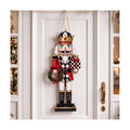 RattanView Christmas Checkered Soldier Nutcracker Door Hanger Wooden Nutcracker Soldier Knight Porch Wreaths Home Sign Front Door Ornament for Farmhouse Indoor Outdoor Yard Porch