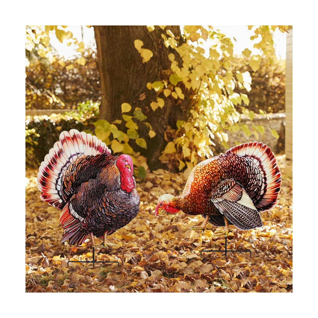 2 Pack Turkey Garden Stakes 20.5in Iron Fall Thanksgiving Yard Decor