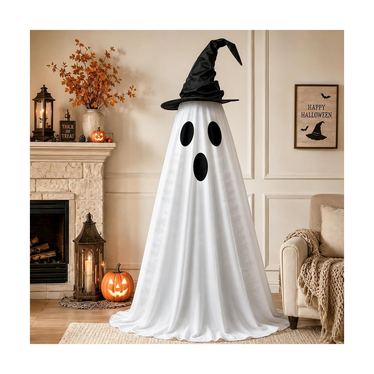 Halloween Ghost Tree Decorations Ghost Tree Cover with Witch Hat