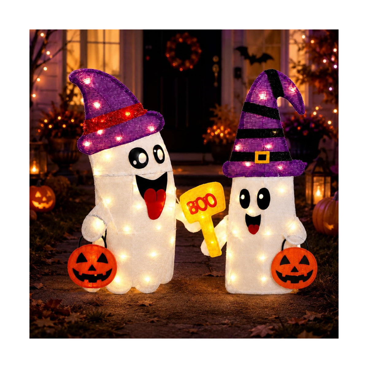 2 Pack 30Inch Halloween Decorations Outdoor Light Up Ghost Decor