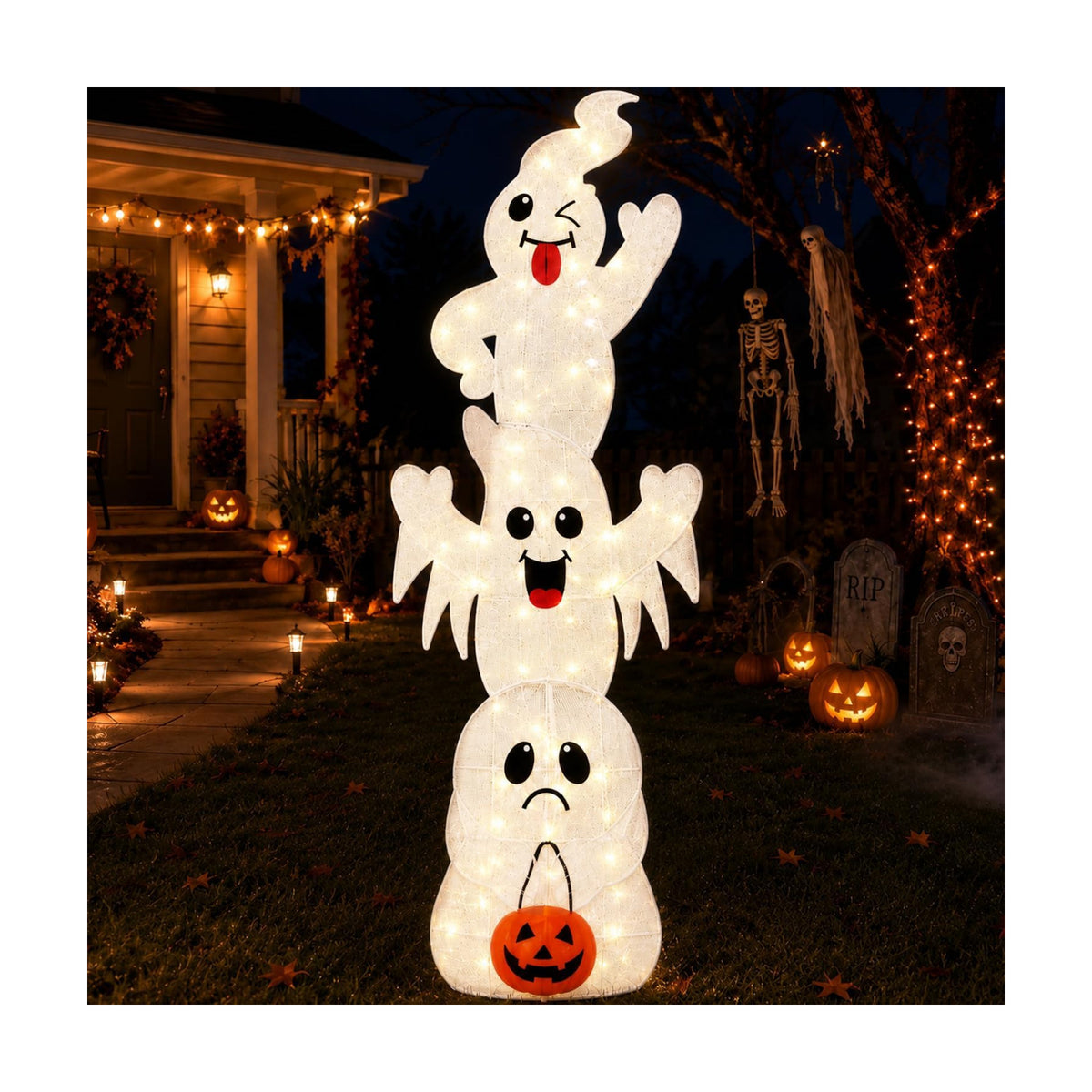 3 Pack 7FT Giant Halloween Decorations Outdoor Light Up Ghost Decor