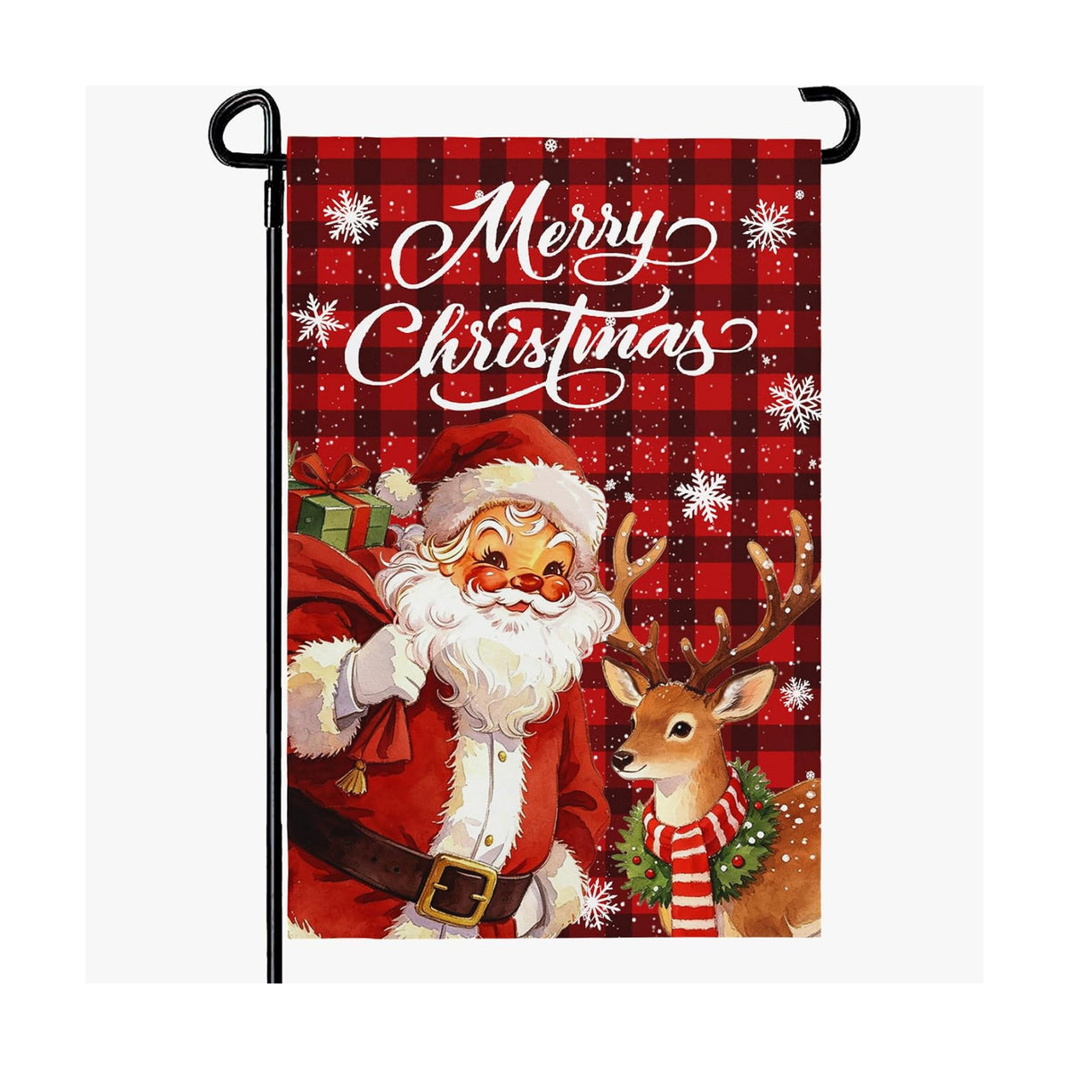 Christmas Garden Flags 12 x 18 Inch Santa and Deer Xmas Yard Flag