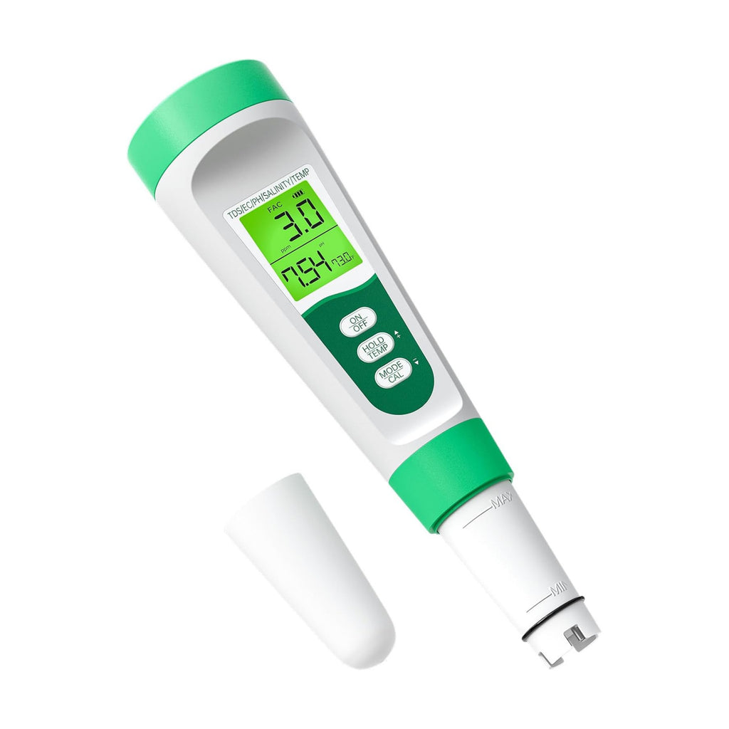 Salt Tester for Saltwater Pool & PH Meter, High Accuracy Pool Salt Tester, 5 in 1 Salinity PH Temp EC TDS Meter for