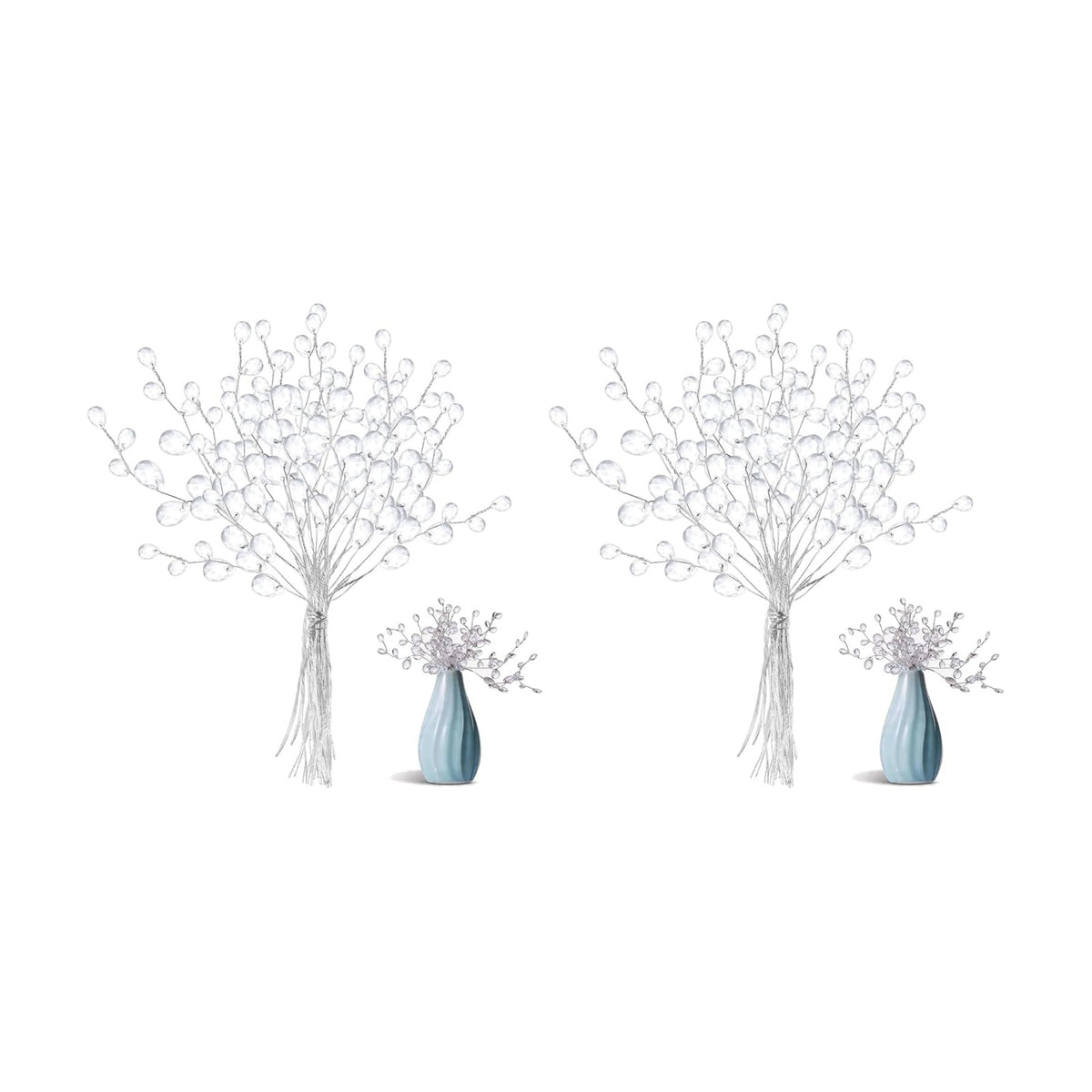 VOSAREA 50pcs Crystal Floral Picks: Flexible 3-Strand Artificial Bouquet Stems with Acrylic Bead Drops for Wedding Decor and DIY Crafts - White 6.69 Inch (Pack of 2)