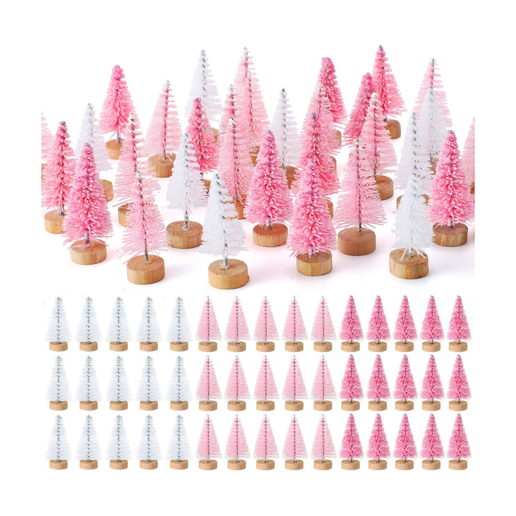 Sumind 72 Pcs Mini Christmas Trees Bottle Brush Sisal,Pink, White
