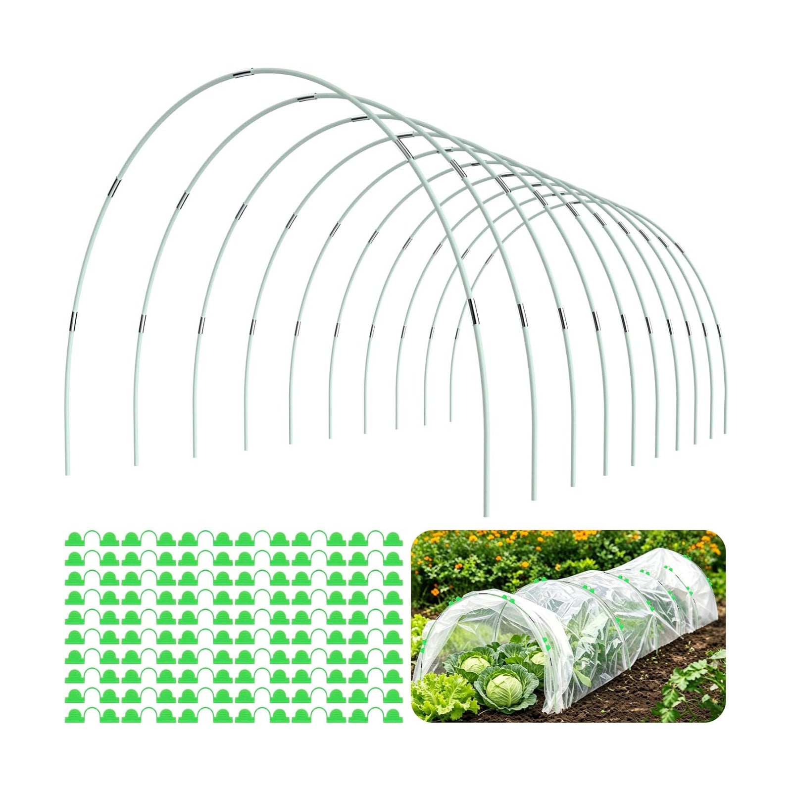 60Pcs Greenhouse Hoops for Raised Beds, Rust-Free Fiberglass | Garden Hoops Grow Tunnel Wide, 8FT Heavy Duty Plant