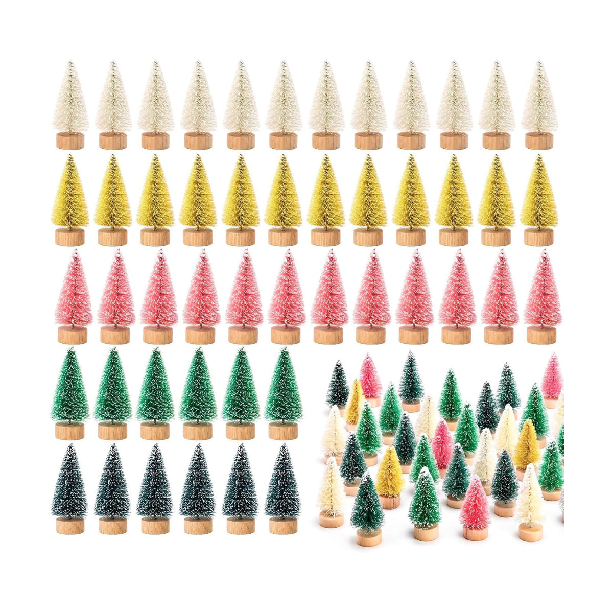 Sumind 72 Pcs Mini Christmas Trees Bottle Brush Sisal,Mixed Colors