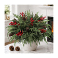 JOICEE 24Pcs Real Touch Norfolk Pine Branches with Pinecones Red Berries