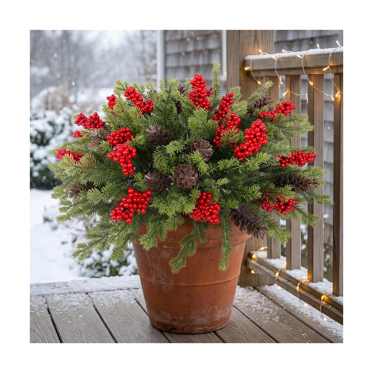 Daynight 6 Pack Artificial Christmas Pine Bushes, Faux Norfolk Pine Bushes with Berries, Realistic Silk Christmas Flower Picks for Bouquets, Table Centerpieces, Xams, Home Décor (6, Norfolk Pine)