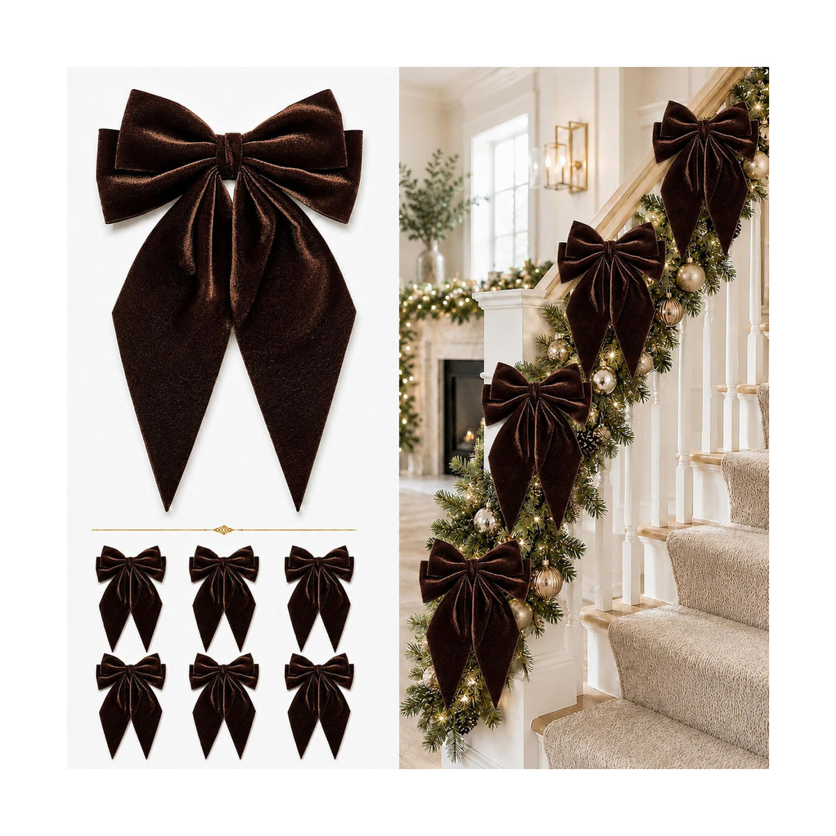 Large Christmas Bows, Velvet Bows for Xmas Tree Topper Garland Wreath Decor
