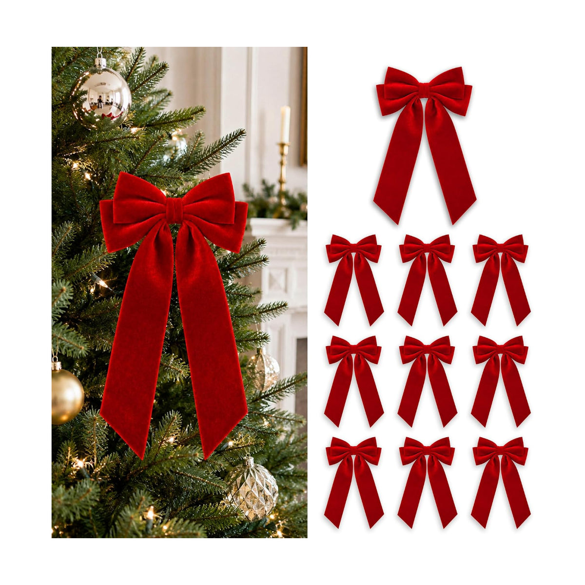 Velvet Bows for Christmas Tree, Christmas Bows for Garland Wreath Decor