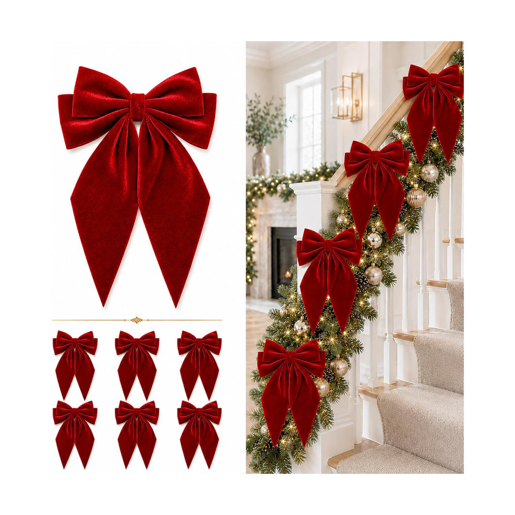Large Christmas Bows, Velvet Bows for Xmas Tree Topper Garland Wreath Decor