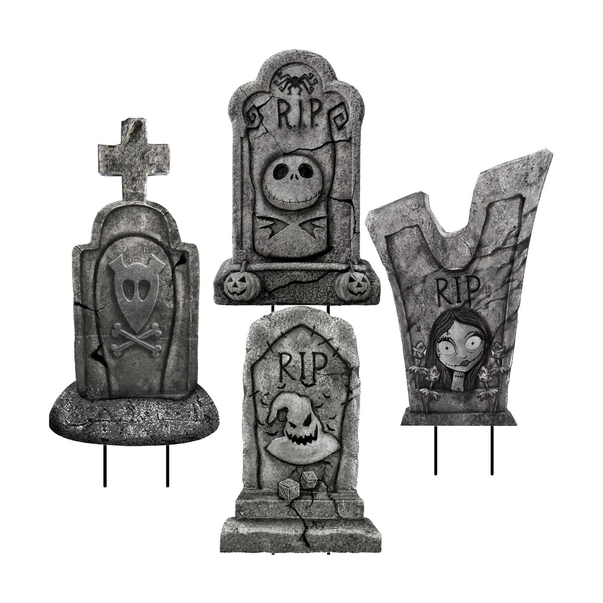 4PCS Metal Halloween Tombstone Yard Signs with Stakes Outdoor Decorations