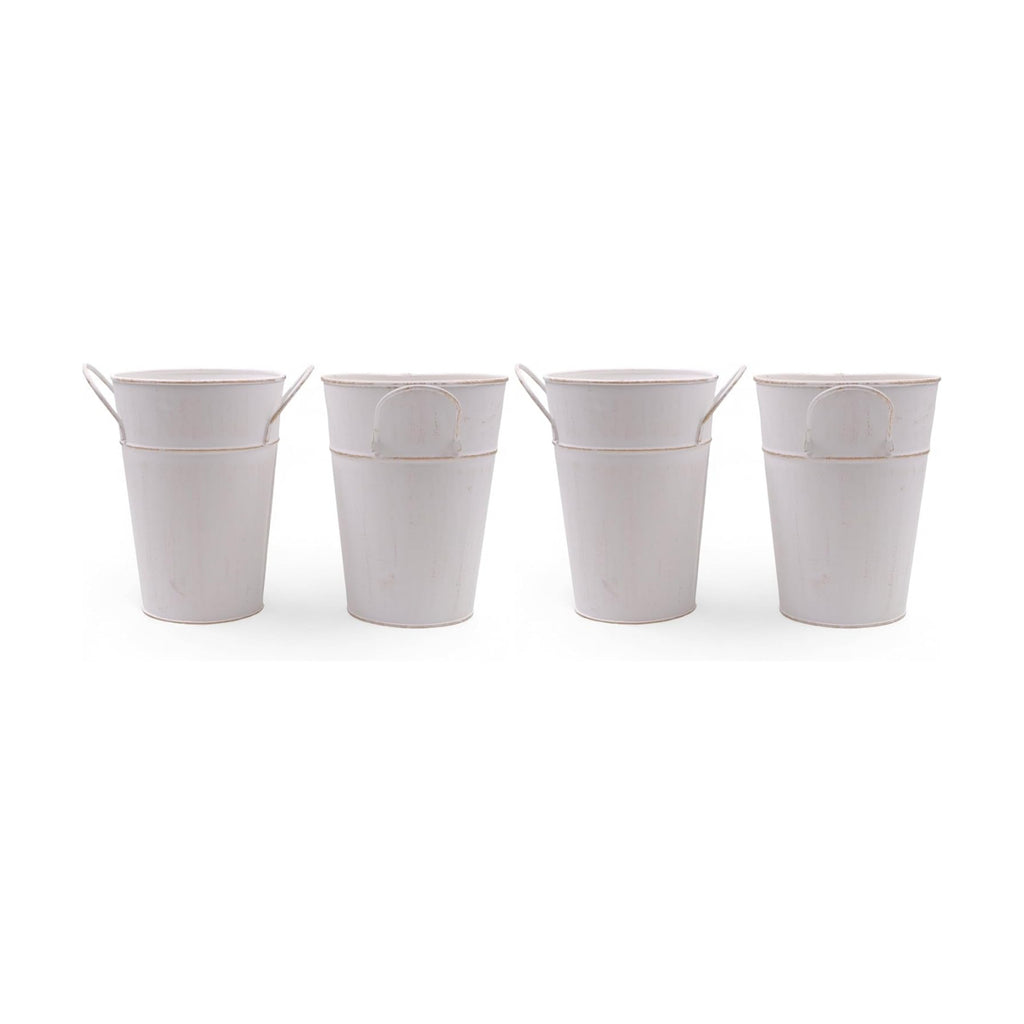 Hosley Set of 2 White Wash Finish Bucket/Pot Vase with PVC Liner, 5" Dia x 7" H Ideal Gift for Floral Arrangements Wedding Home Office Party DIY Indoor Outdoor Garden Patio (Pack of 2)