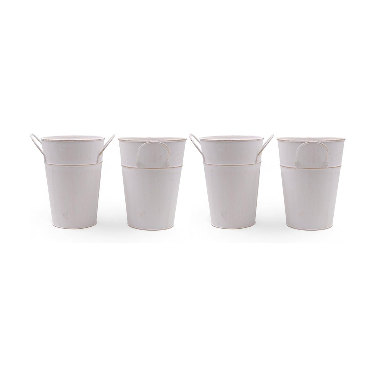 Hosley Set of 2 White Wash Finish Bucket/Pot Vase with PVC Liner, 5" Dia x 7" H Ideal Gift for Floral Arrangements Wedding Home Office Party DIY Indoor Outdoor Garden Patio (Pack of 2)