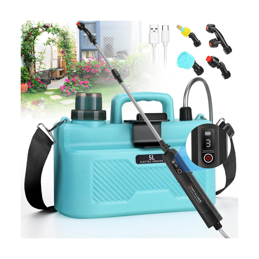 Battery Powered Sprayer 1.35 Gallon, Upgrade Electric Sprayer with Ergonomic Handle for Retractable Wand, Force