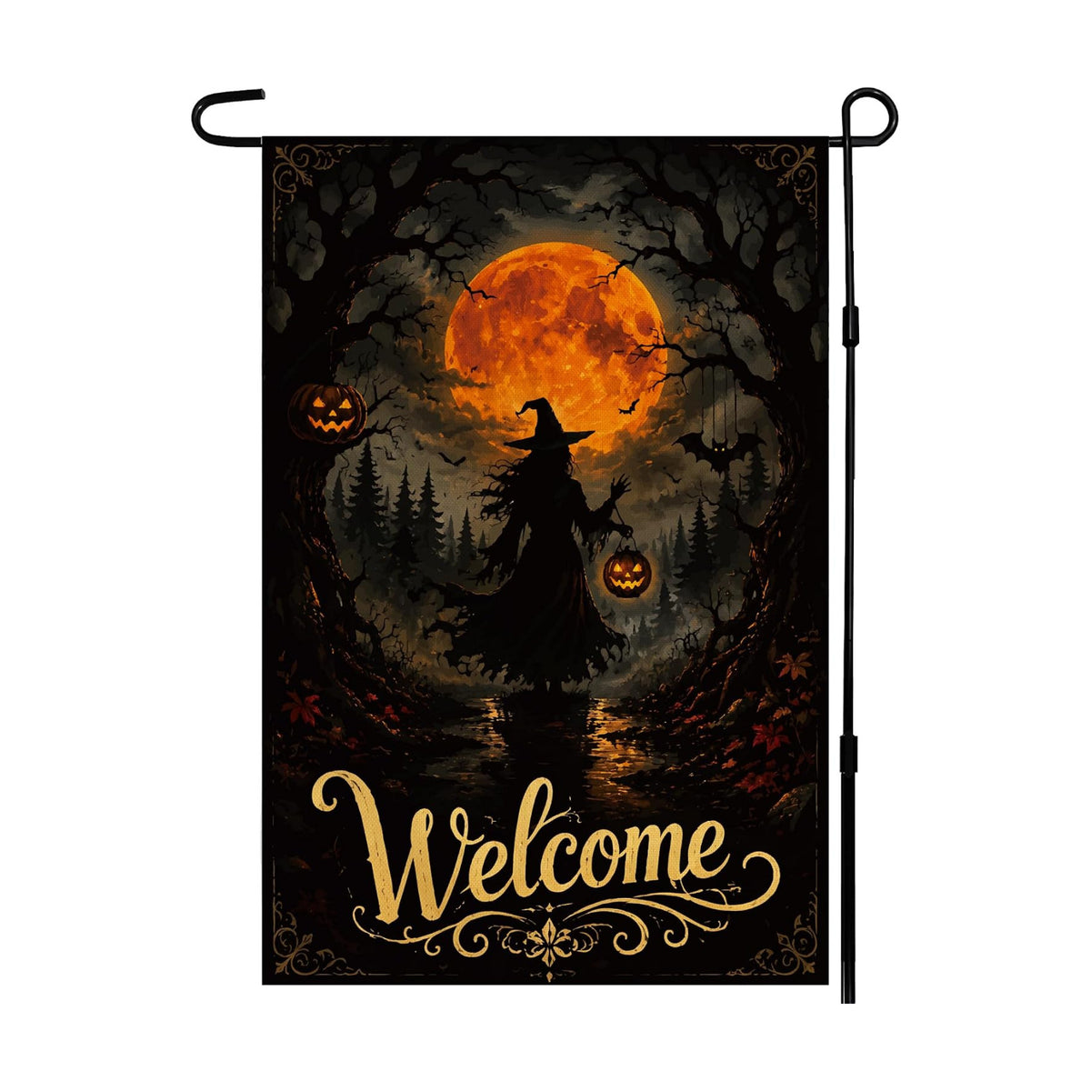 Halloween Decorations - Witch Full Moon Welcome Garden Flag for Outdoor