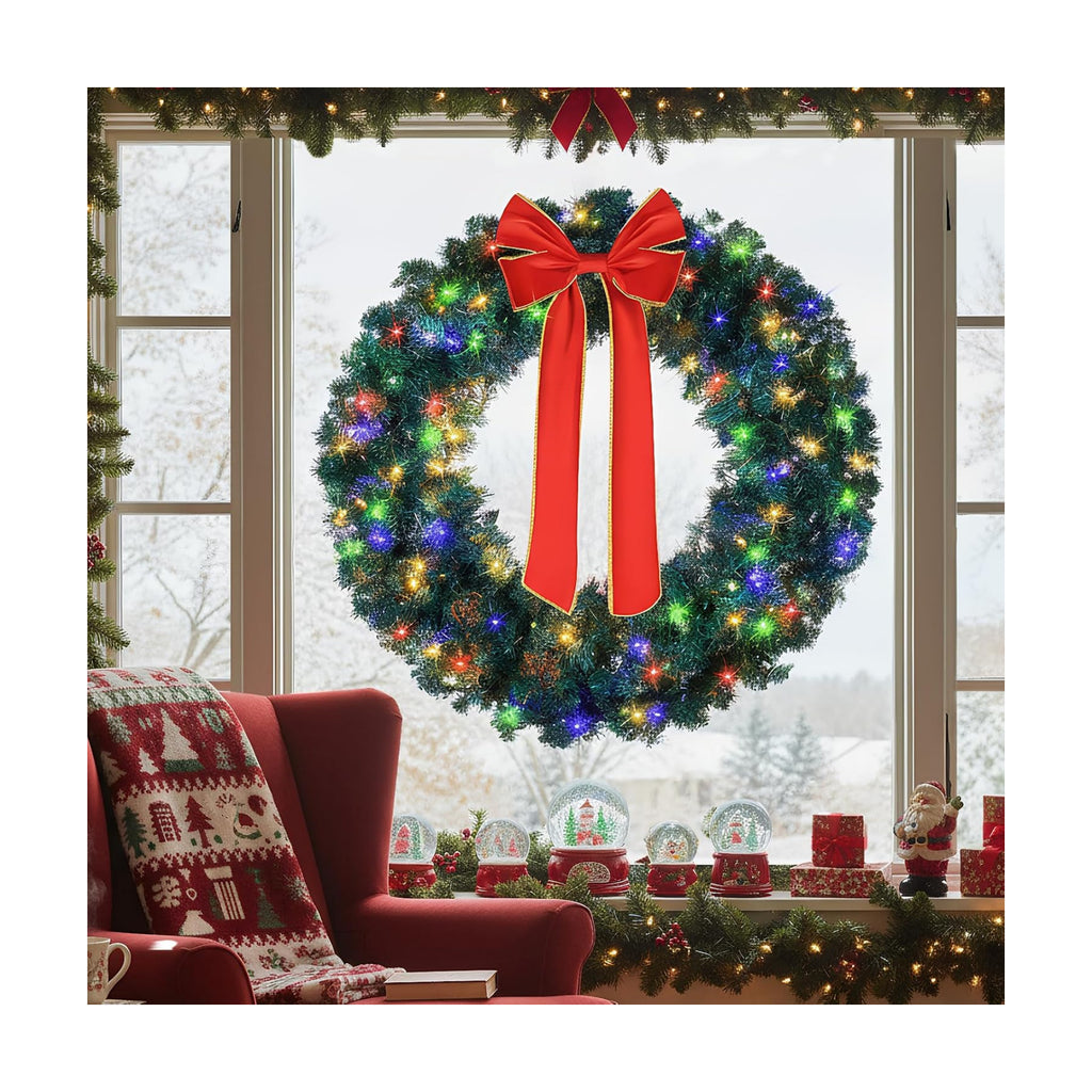 VINGLI 48 Inch Christmas Wreath Dual Color Fence, Party Decor, Plug-in LED
