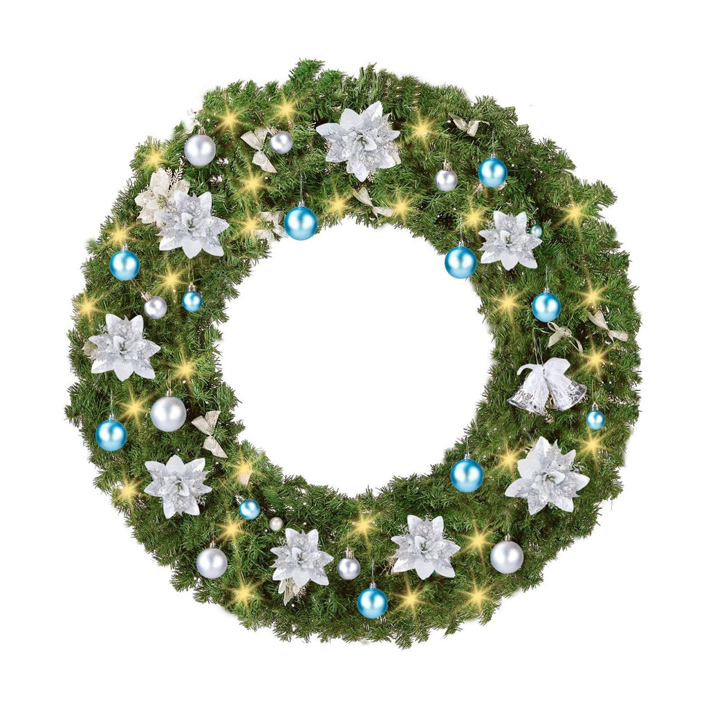 VINGLI 48 Inch Prelit Christmas Wreath Fireplace, Holiday Decor Blue Silver