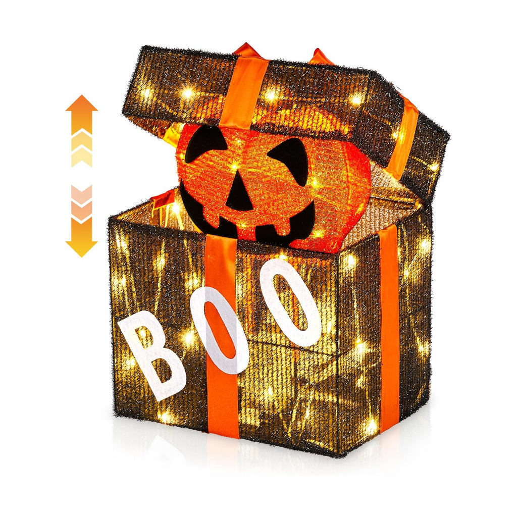 Outvita Halloween Pumpkin Lighted Gift Box, 60 LED Lights for Outdoor
