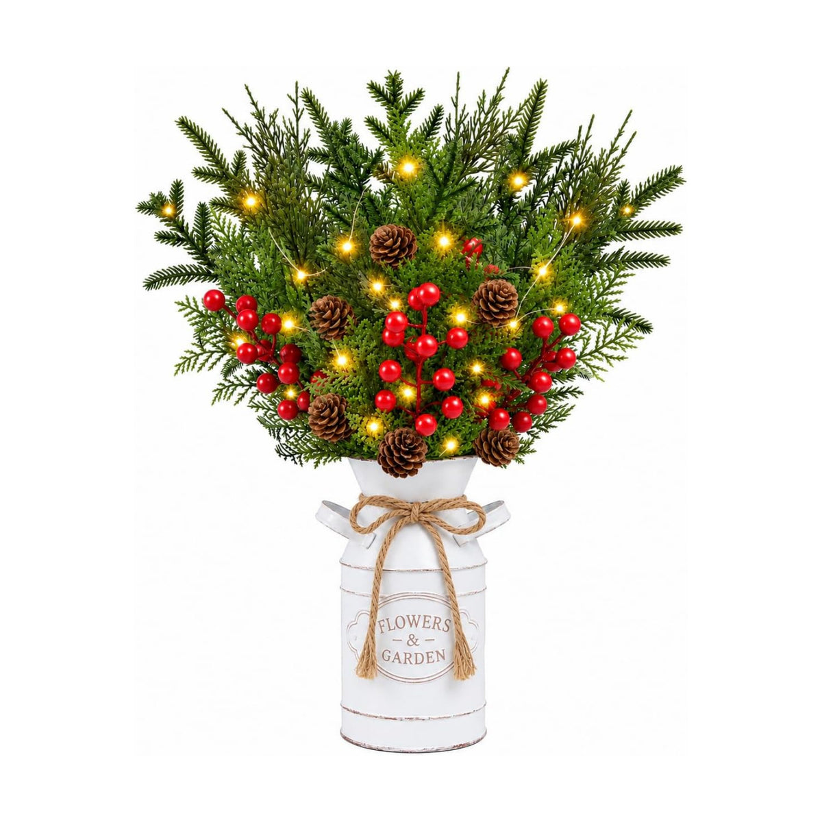 Christmas Table Decor with Metal Pot, Winter Xmas Centerpieces for Tables