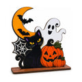 Halloween Wooden Tabletop Decoration, Cute Ghost Pumpkin Black Cat Decor, Spooky Fall Shelf Sign for Home Mantel Desk Office and Halloween Party