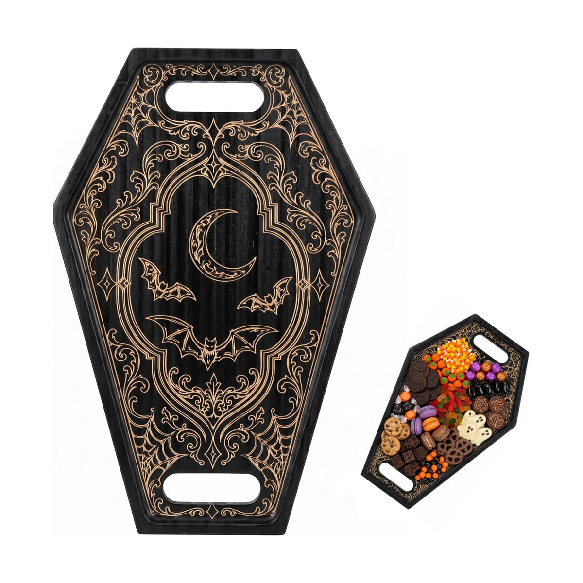 Halloween Serving Dish Tray, Wood Coffin Tray with Built in Handle