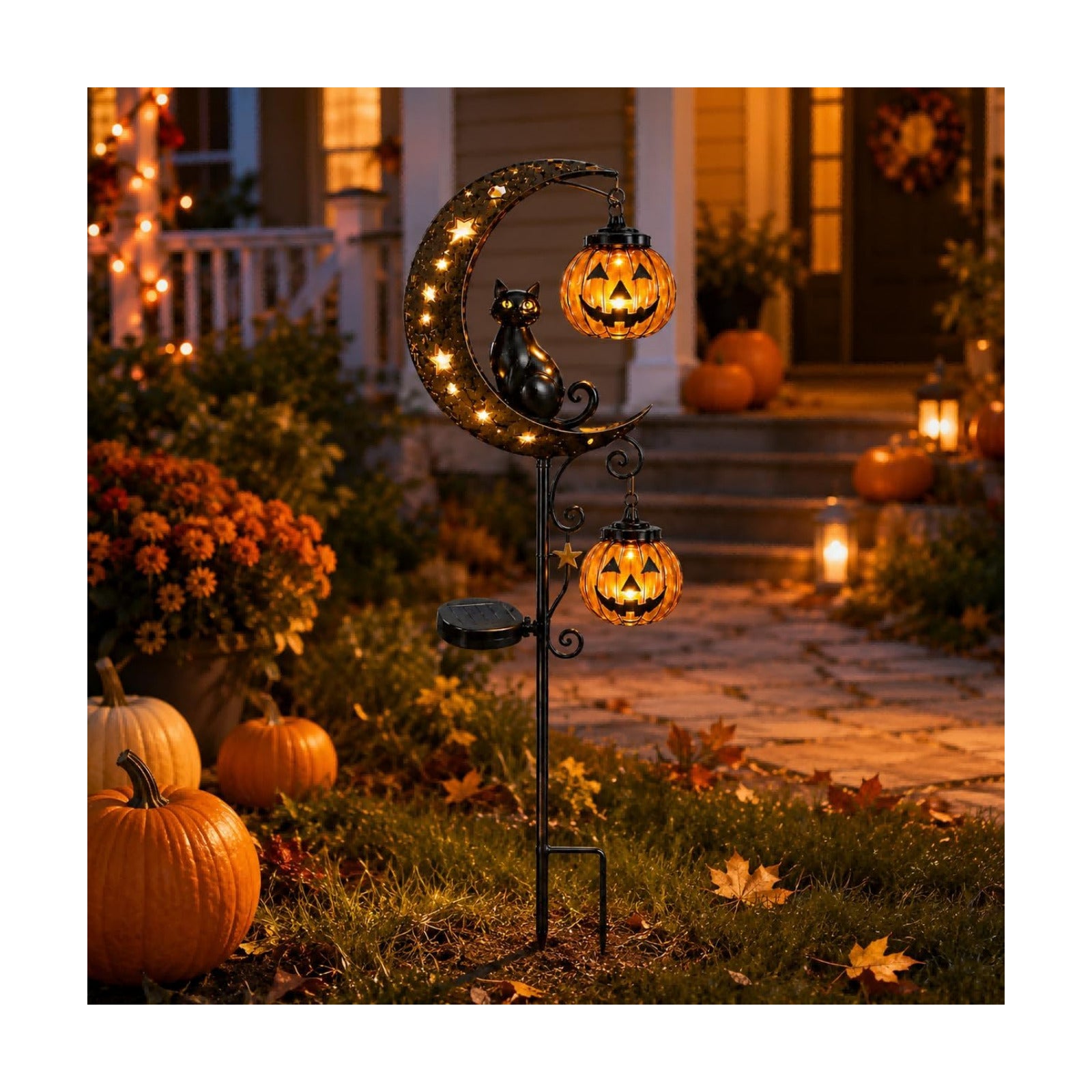 Solar Halloween Black Cat Pumpkin Moon Garden Stake Light for Outdoor Decor | Outdoor Waterproof LED Pumpkin Lights