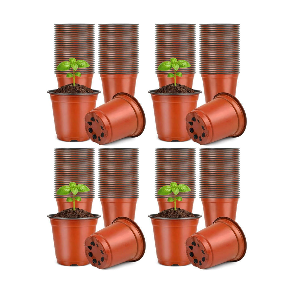 KINGLAKE 100 Pcs 4" Plastic Plants Nursery Pot/Pots Seedlings Flower Plant Container Seed Starting Pots,4 Inch,Red (Pack of 4)