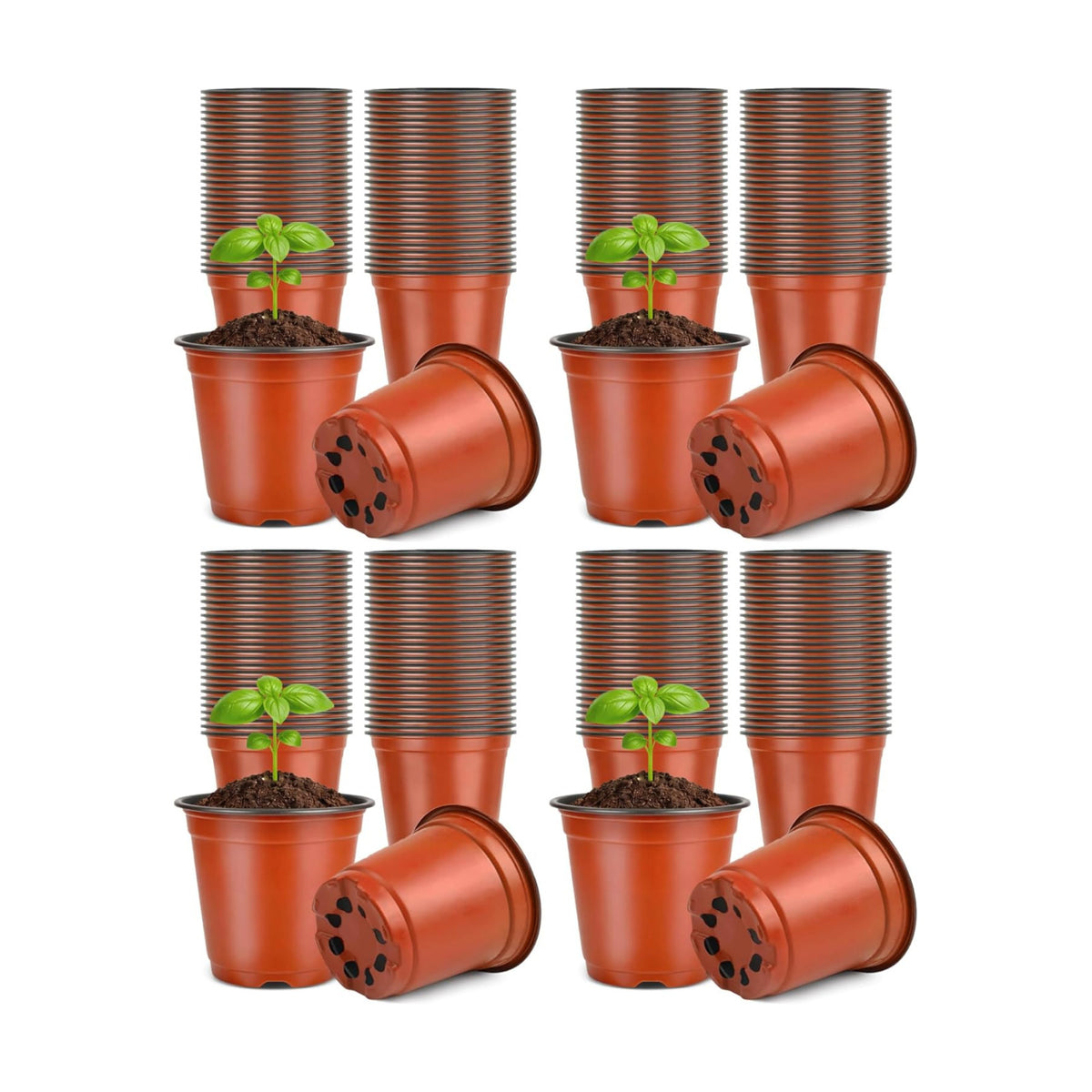 KINGLAKE 100 Pcs 4" Plastic Plants Nursery Pot/Pots Seedlings Flower Plant Container Seed Starting Pots,4 Inch,Red (Pack of 4)