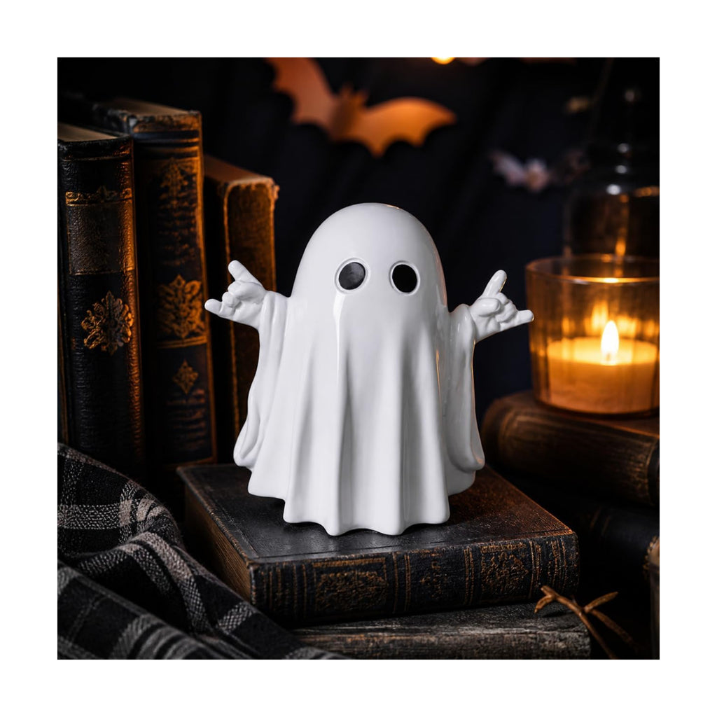 Halloween Ghost Figurine White Decorative Cute Ghost Ornaments Resin Spooky Ornaments for Holiday Home and Office Decorations